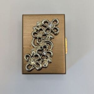 Vtg Mid Century Hollywood Regency Gold Filigree Rhinestone Pill Box Mirror